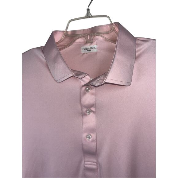 Collars & Co Men's Size XXL Solid Pink Polyester Short Sleeve Dress Collar Polo - Picture 1 of 8